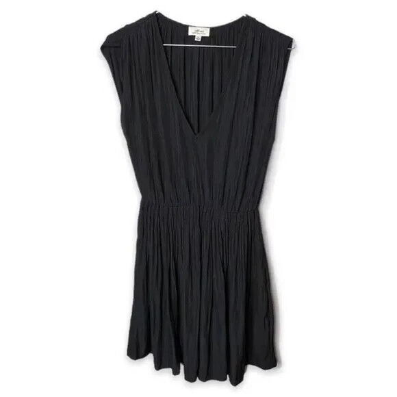 Aritzia Wilfred Almeida Mini Pleated Black Dress Sleeveless Pockets V Ne… - Picture 2 of 6